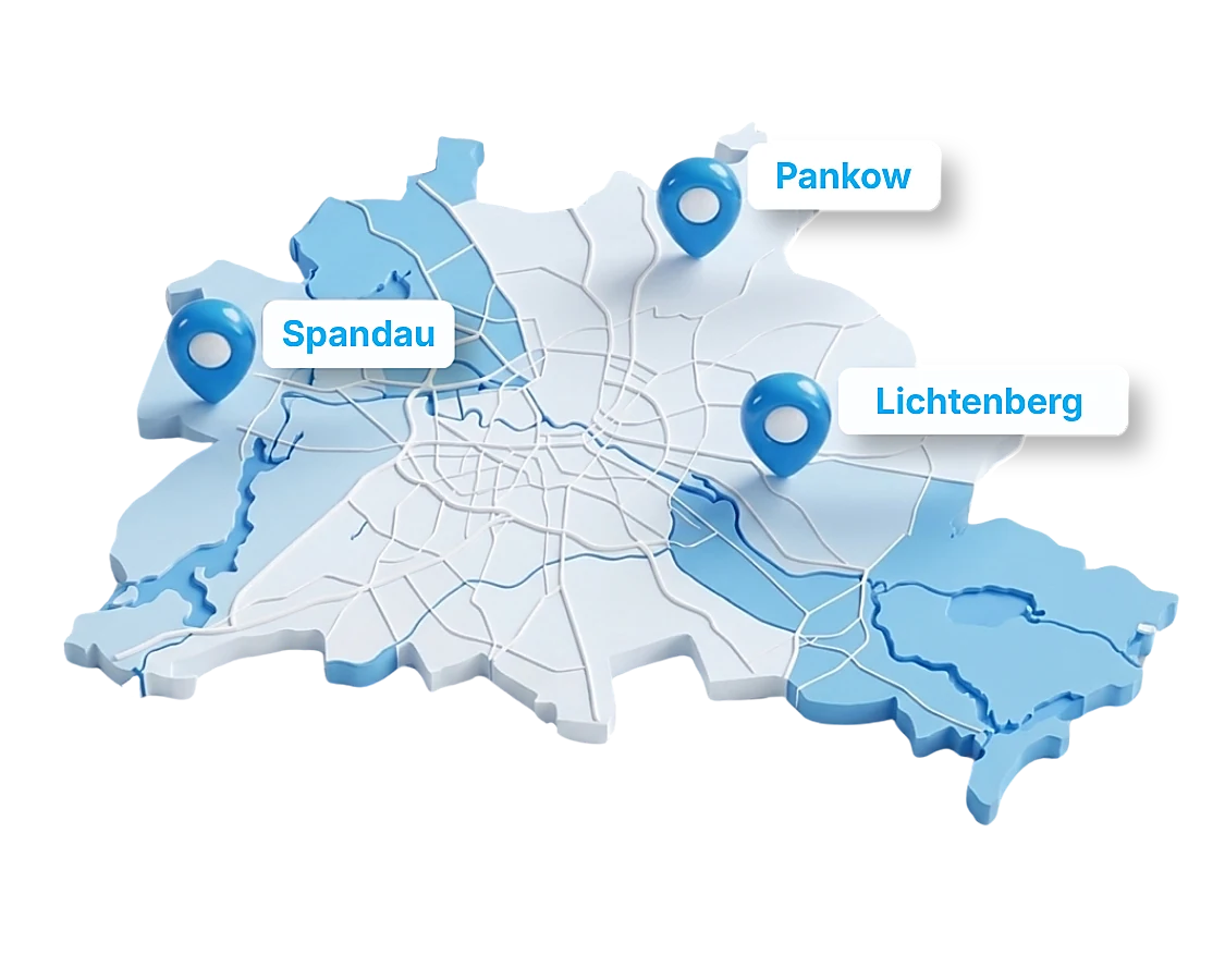 DentsPro Standorte in Berlin – Pankow, Spandau und Lichtenberg auf der Karte